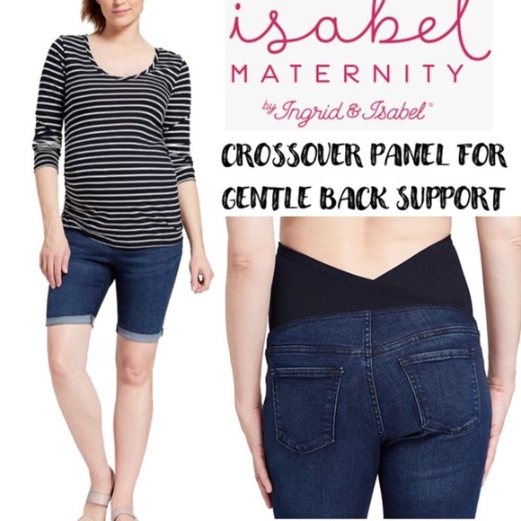 Isabel Maternity Crossover Bermuda Jean Shorts - Picture 1 of 13